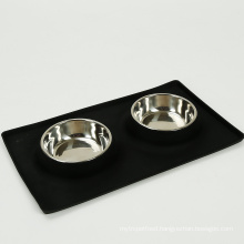 Silicone Dog Pet Two Bowl With 2 Stainless Pet Bowls Dog Food Mat Bowl